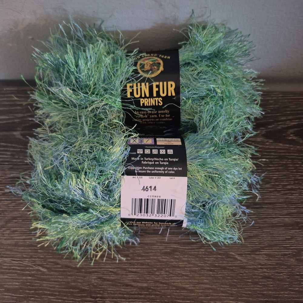 2 LION BRAND FUN FUR  EYELASH YARN - COLOR: Citrus Lot 4614